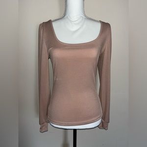 Super Cute Light Mauve Ribbed Long Sleeve Top Size Medium